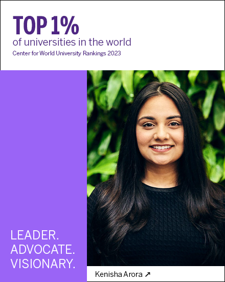 A poster portraying a student in front of a living wall full of plants