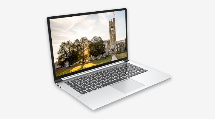 Laptop showing a photo of campus